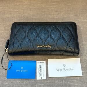Vera Bradley NEW Black Leather RFID Quilted Georgia Wallet NWT